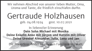 Traueranzeige von Gertraude Holzhausen von Trauerkombi Wittenberg
