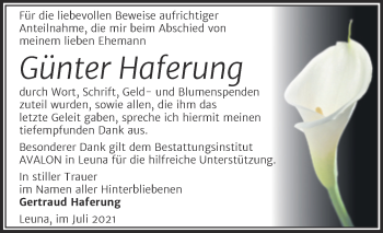 Traueranzeige von Günter Haferung von Trauerkombi Merseburg