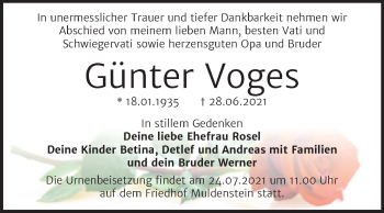 Traueranzeige von Günter Voges von Trauerkombi Bitterfeld