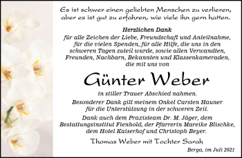Traueranzeige von Günter Weber von Trauerkombi Sangerhausen