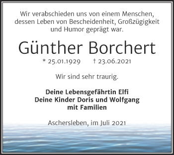 Traueranzeige von Günther Borchert von Trauerkombi Aschersleben