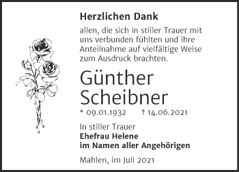 Traueranzeige von Günther Scheibner von Trauerkombi Zeitz