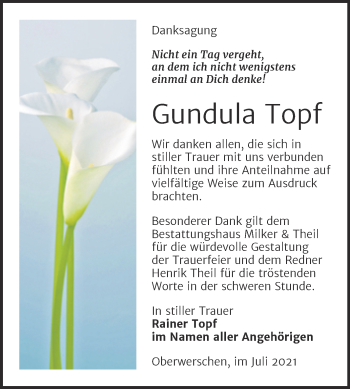 Traueranzeige von Gundula Topf von Trauerkombi Weißenfels
