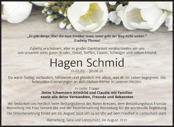 Traueranzeige von Hagen Schmid von Trauerkombi Zeitz