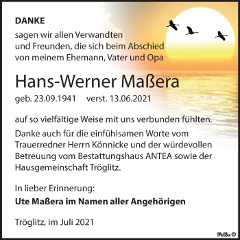 Traueranzeige von Hans-Werner Maßera von Trauerkombi Zeitz