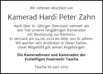 Traueranzeige von Hardi Peter Zahn von Trauerkombi Weißenfels
