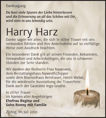 Traueranzeige von Harry Harz von Trauerkombi Köthen