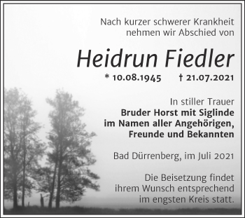 Traueranzeige von Heidrun Fiedler von Trauerkombi Merseburg