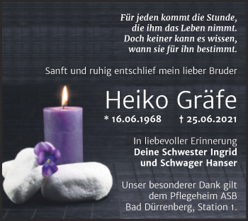 Traueranzeige von Heiko Gräfe von Trauerkombi Merseburg