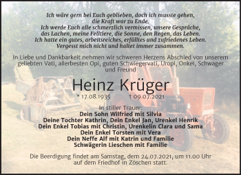 Traueranzeige von Heinz Krüger von Trauerkombi Merseburg