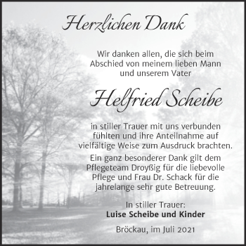 Traueranzeige von Helfried Scheibe von Trauerkombi Zeitz