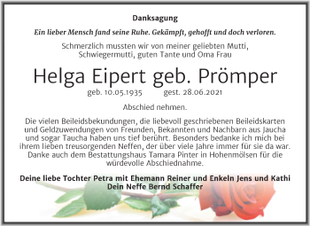 Traueranzeige von Helga Eipert von Trauerkombi Weißenfels