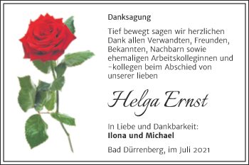Traueranzeige von Helga Ernst von Trauerkombi Merseburg