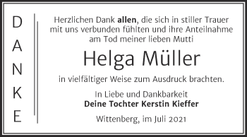Traueranzeige von Helga Müller von Trauerkombi Wittenberg