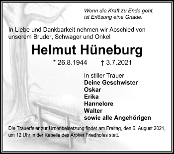 Traueranzeige von Helmut Hüneburg von Mitteldeutsche Zeitung Merseburg/Querfurt
