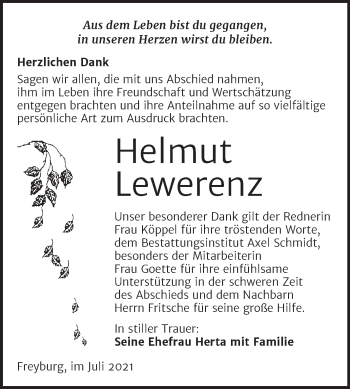 Traueranzeige von Helmut Lewerenz von Naumburger Tageblatt
