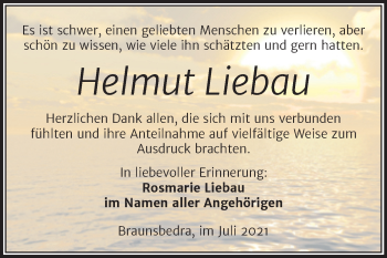 Traueranzeige von Helmut Liebau von Trauerkombi Merseburg
