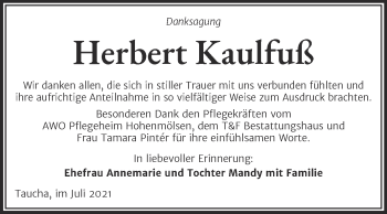 Traueranzeige von Herbert Kaulfuß von Trauerkombi Weißenfels