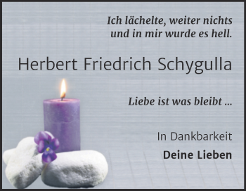 Traueranzeige von Herbert Friedrich Schygulla von Wochenspiegel Naumburg/Nebra