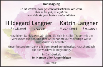 Traueranzeige von Hildegard Langner von Trauerkombi Zeitz
