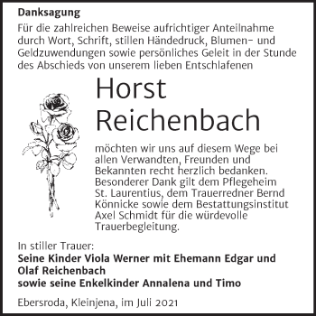 Traueranzeige von Horst Reichenbach von Naumburger Tageblatt