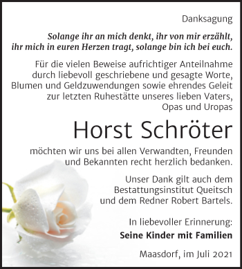 Traueranzeige von Horst Schröter von Trauerkombi Köthen