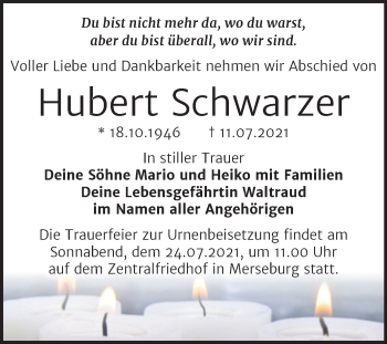 Traueranzeige von Hubert Schwarzer von Trauerkombi Merseburg