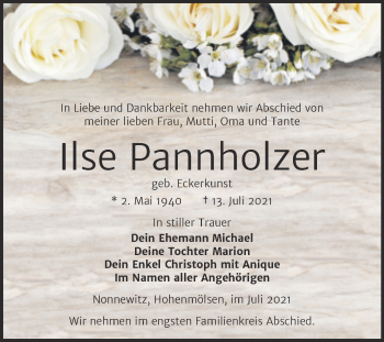 Traueranzeige von Ilse Pannholzer von Trauerkombi Zeitz