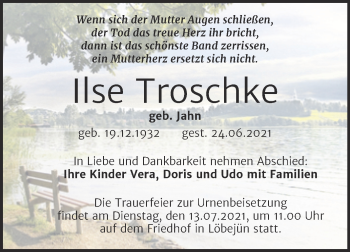 Traueranzeige von Ilse Troschke von Mitteldeutsche Zeitung Halle/Saalkreis