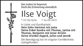Traueranzeige von Ilse Voigt von Trauerkombi Weißenfels