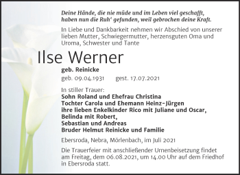 Traueranzeige von Ilse Werner von Naumburger Tageblatt
