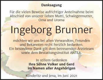 Traueranzeige von Ingeborg Brunner von Trauerkombi Zeitz