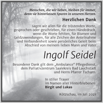 Traueranzeige von Ingolf Seidel von Trauerkombi Merseburg