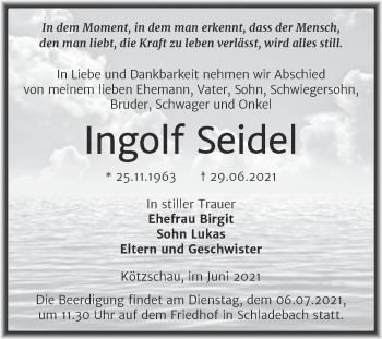 Traueranzeige von Ingolf Seidel von Trauerkombi Merseburg