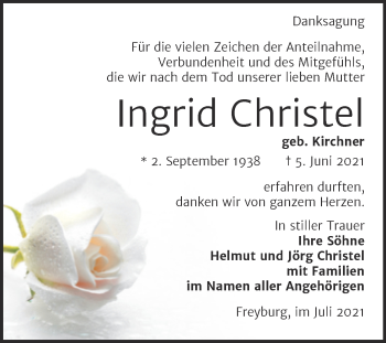 Traueranzeige von Ingrid Christel von Naumburger Tageblatt