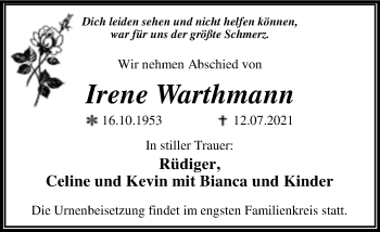 Traueranzeige von Irene Warthmann von Trauerkombi Dessau