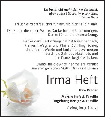 Traueranzeige von Irma Heft von Naumburger Tageblatt