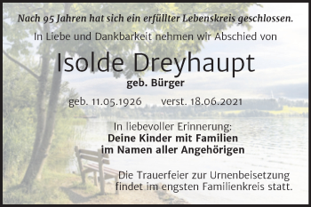 Traueranzeige von Isolde Dreyhaupt von Trauerkombi Weißenfels