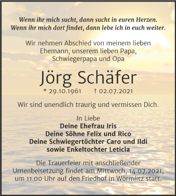 Traueranzeige von Jörg Schäfer von Mitteldeutsche Zeitung Halle/Saalkreis