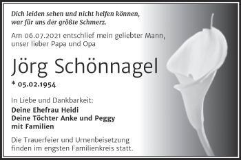 Traueranzeige von Jörg Schönnagel von Trauerkombi Dessau