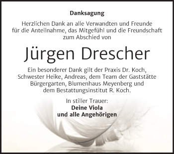 Traueranzeige von Jürgen Drescher von Wochenspiegel Naumburg/Nebra