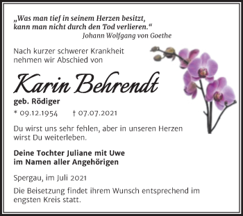 Traueranzeige von Karin Behrendt von Trauerkombi Merseburg