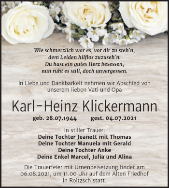 Traueranzeige von Karl-Heinz Klickermann von Trauerkombi Bitterfeld