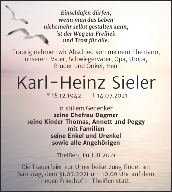 Traueranzeige von Karl-Heinz Sieler von Trauerkombi Zeitz