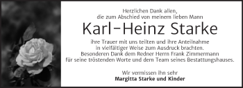 Traueranzeige von Karl-Heinz Starke von Trauerkombi Dessau
