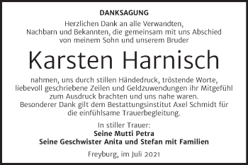 Traueranzeige von Karsten Harnisch von Wochenspiegel Naumburg/Nebra