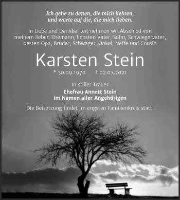 Traueranzeige von Karsten Stein von Trauerkombi Zeitz