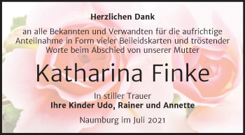 Traueranzeige von Katharina Finke von Wochenspiegel Naumburg/Nebra