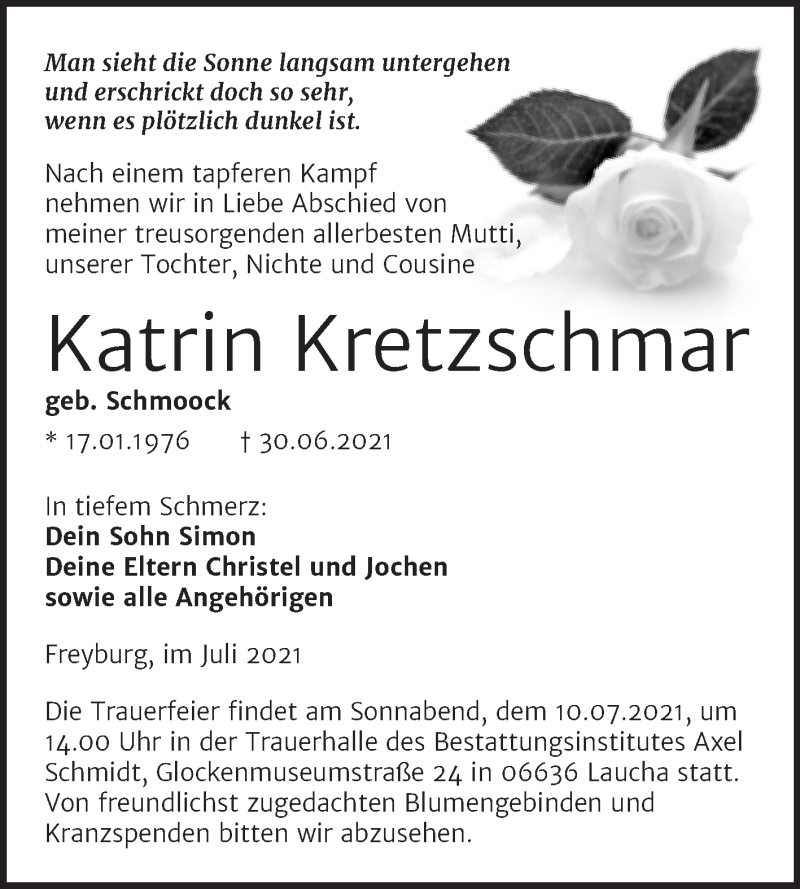  Traueranzeige für Katrin Kretzschmar vom 07.07.2021 aus Wochenspiegel Naumburg/Nebra
