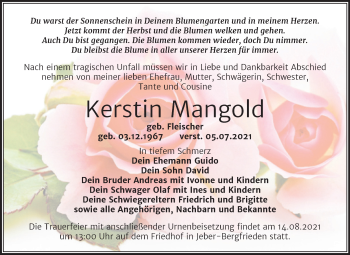 Traueranzeige von Kerstin Mangold von Trauerkombi Wittenberg